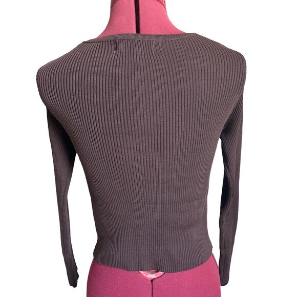 Lucca Women’s Size Medium Brown Chella Ribbed Sweater Peek A Boo Cutout Top - Picture 4 of 7